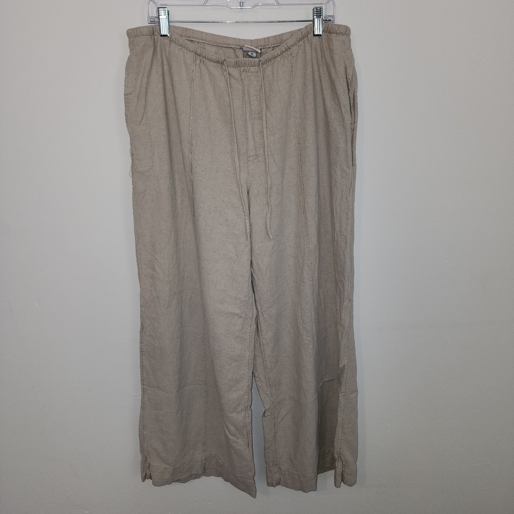 A New Day Women's Size XL Linen Blend Khaki Wide Leg Pants Pockets